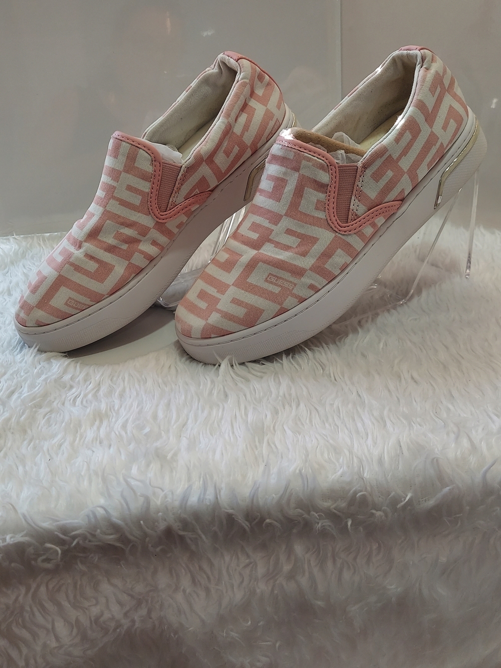 Guess Pink and White Slip-On Platform Sneakers